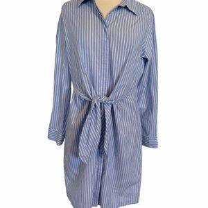 Calvin Klein Blue & White Striped Tie Front Shirt Dress 100% Cotton Size 2